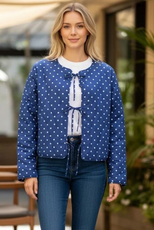 Avec Les Filles Jackets & Blazers - NWT Avec Les Filles Polkadot Quilt Tie Jacket Size XL